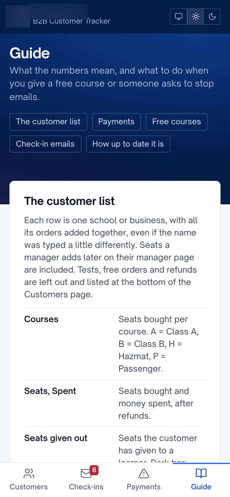 The in-app guide explaining each number in plain language
