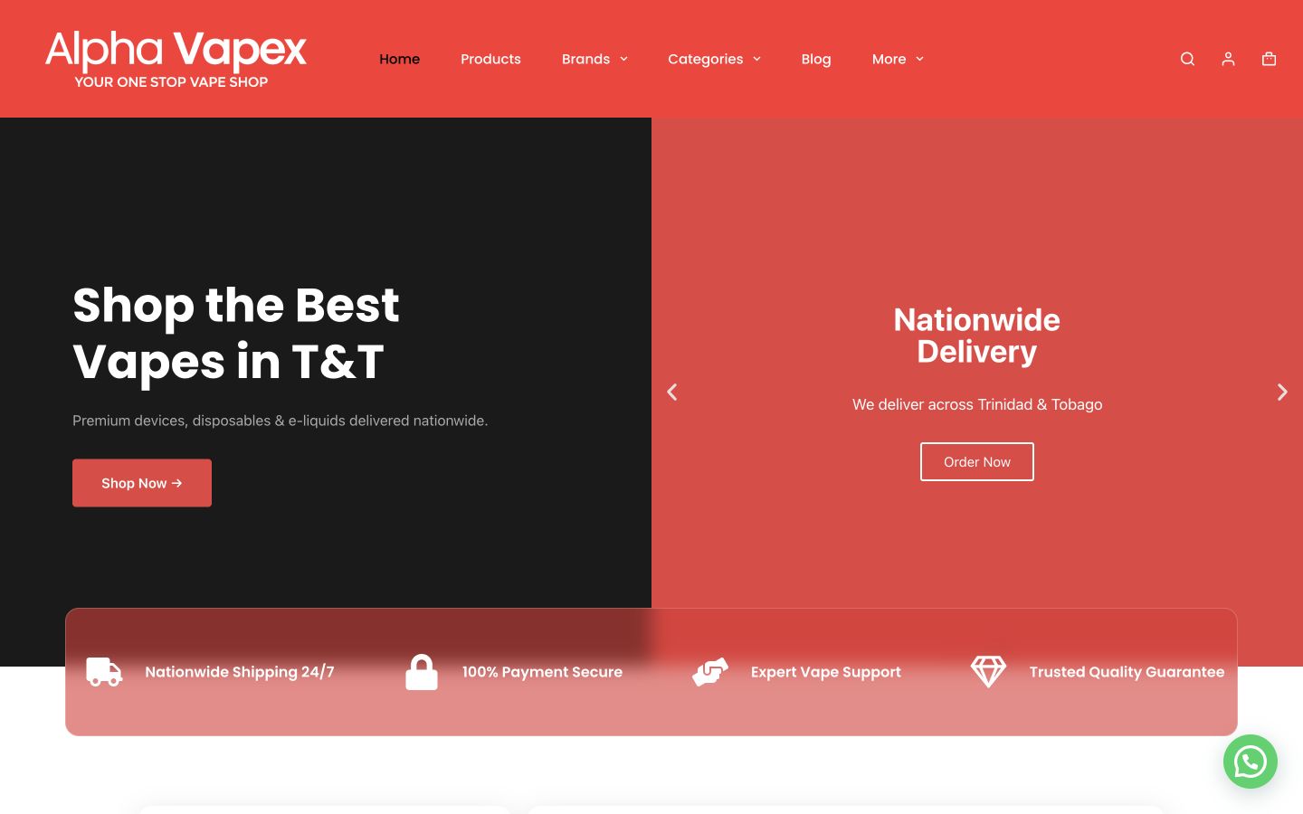 Alpha Vapex Retail Website Support — desktop view