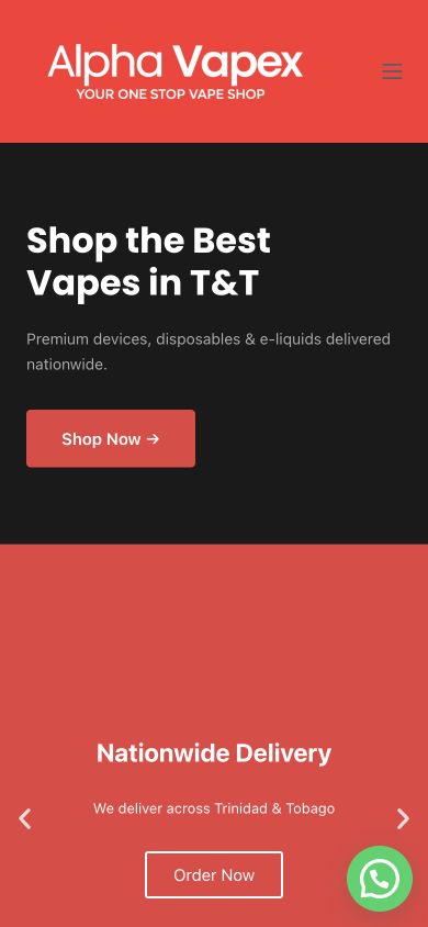 Alpha Vapex Retail Website Support — phone view