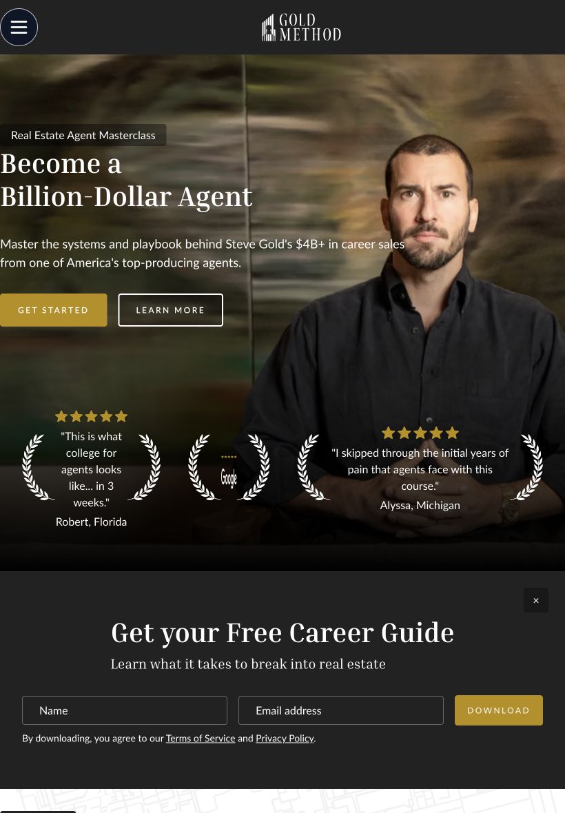 Gold Method Course Website — tablet view