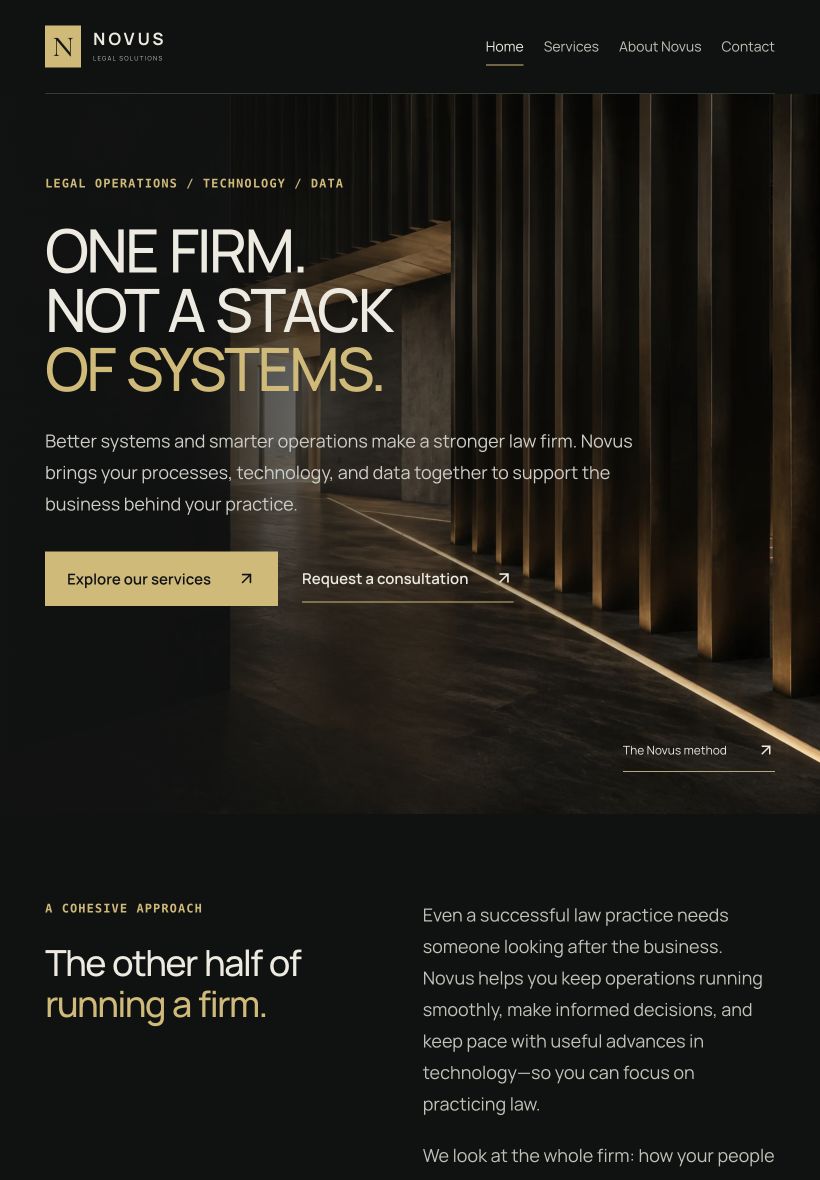 Novus Legal Solutions Website — tablet view