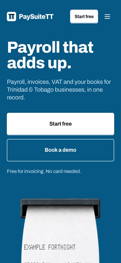 PaySuiteTT Product Website — phone view