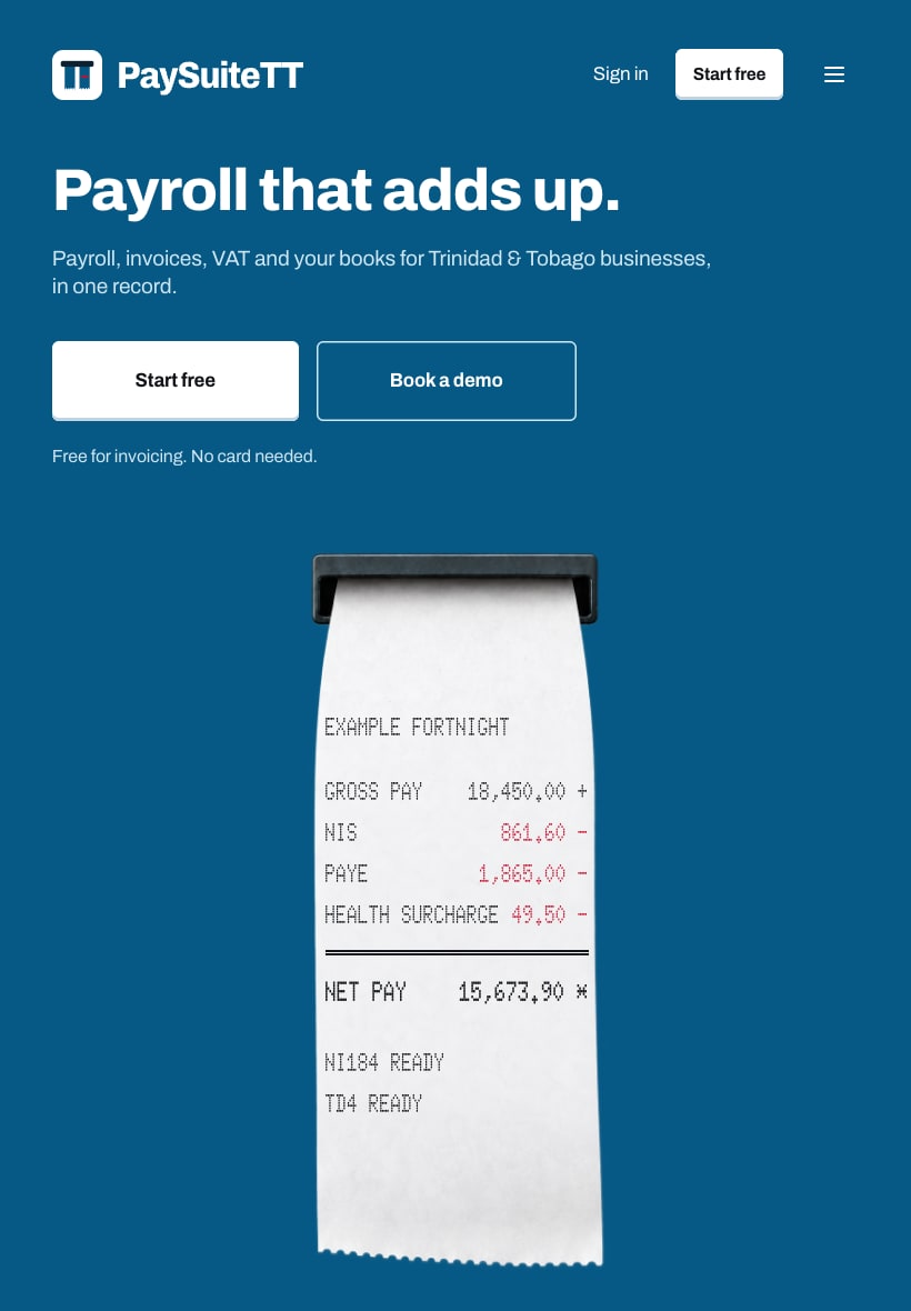 PaySuiteTT Product Website — tablet view