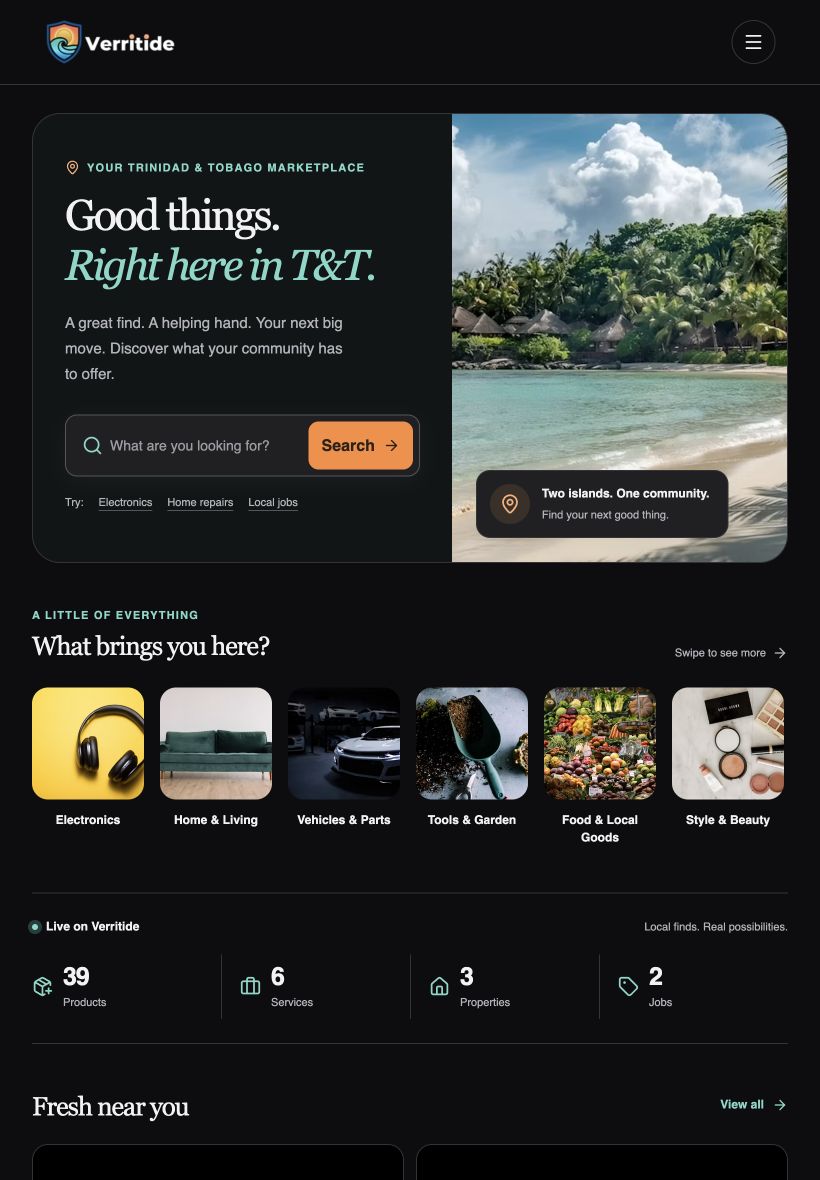 Verritide Marketplace Web App — tablet view
